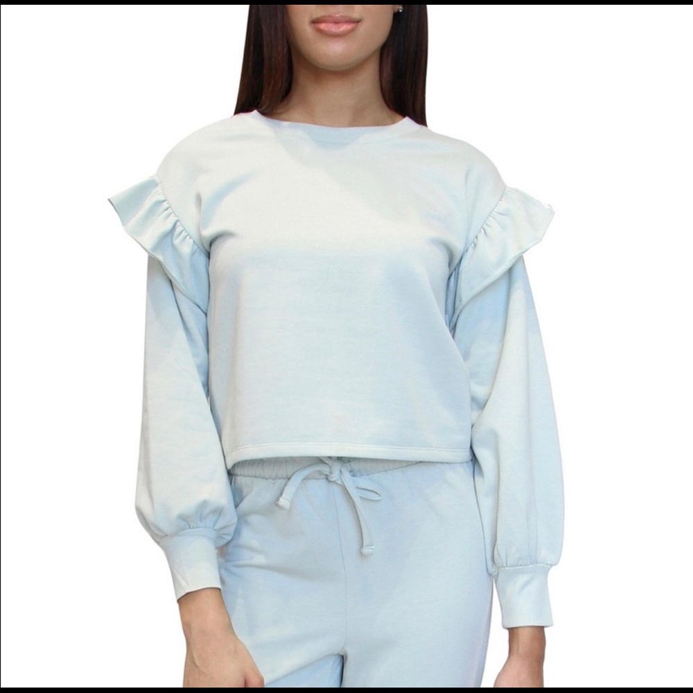 NWT Almost Famous Mint Ruffle Shoulder Sweatshirt Medium